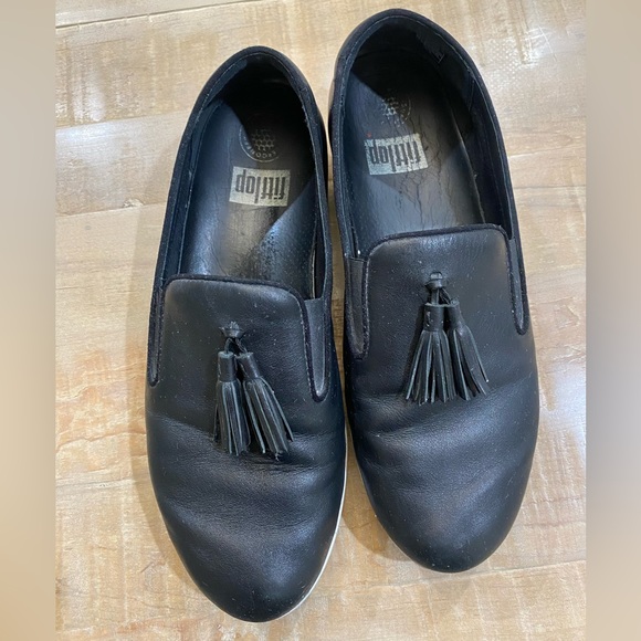 Fitflop Womens black loader slipper shoes tassel well worn - Picture 2 of 9